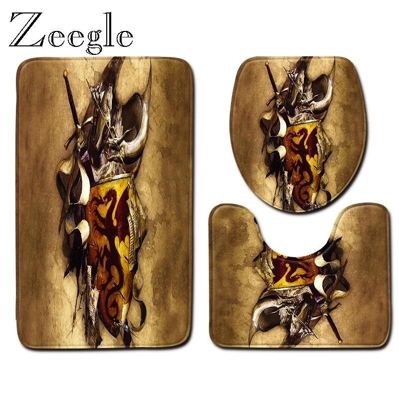 Zeegle Bathroom Mat Set Toilet Rug Flannel Anti Slip Bath Mat Rug Home Decor Bathroom Product Toilet Seat Cover Mat Toilet Mat