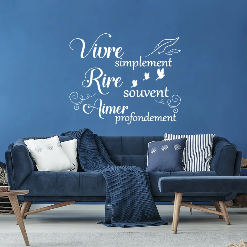 white Наклейки Vivre Simplement Rire Souvent Aimer profondement виниловые наклейки на стену для гостиной домашний декор плакат украшение дома - Цвет: white