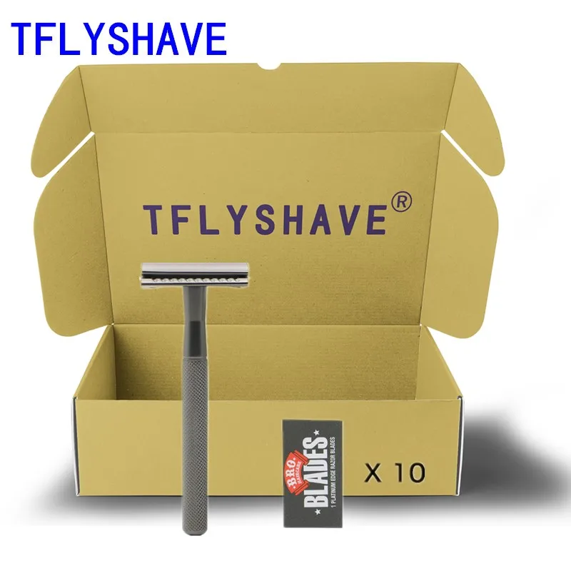 

TFLYSHAVE Safety Razor Men's Double Edge Razor Zinc Alloy Manual Shaving Razor Chrome Silver Women Hair Removal Shaver 10 Blades