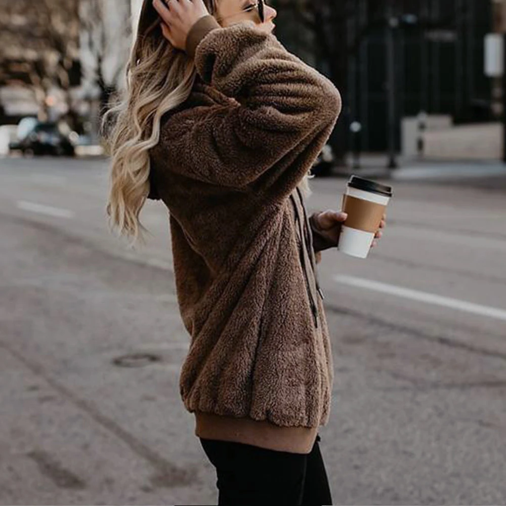 Флисовые Толстовки на молнии с капюшоном женский свитер зимний карман Теплый