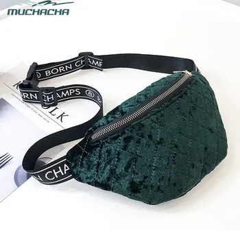 

Women Flannel Fanny Pack Bag Fashion Quilted Portable Zipper Belt Money Purse Shiny Velvet Chest Waist Bag