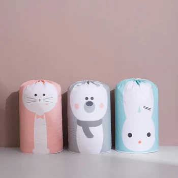 

Household Print Quilt Storage Bag PEVA Dustproof Storage Bag Cylindrical Drawstring Type Waterproof Clothing Storage Bag NEW
