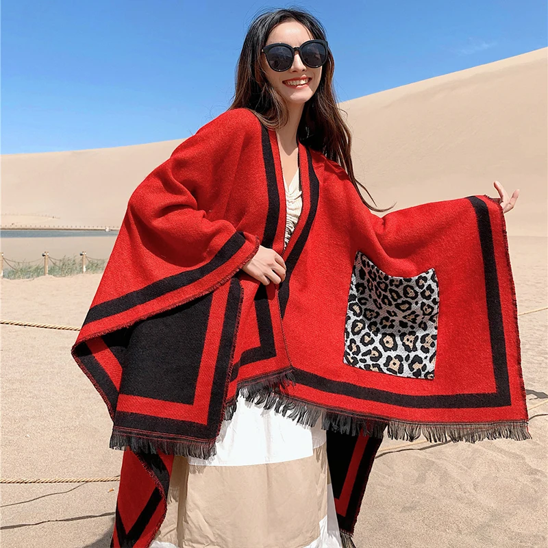 autumn winter new arrival fashion Fame style big shawl thick warm comfortable outdoor holiday lovely holiday pocket tassel scarf