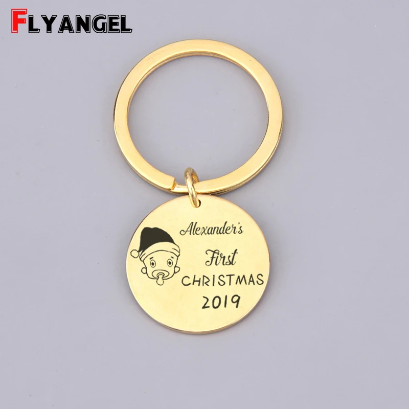 

Custom Name And Year Keychain Lettering First Christmas Keyring Custom Baby Name For Baby Christmas Gift Custom Key holder