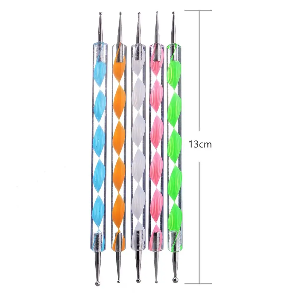 Biutee 12pcs Pro Nail Art Set Kit 4 wheels Multicolor bright nails wooden decoration Nail Art brushes pointed punches Kit tools