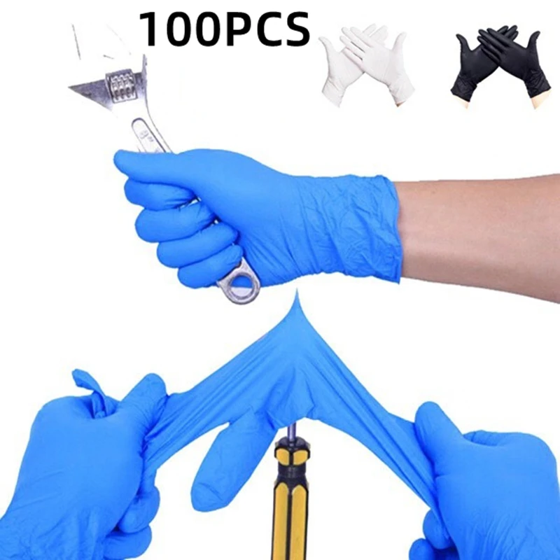 100PCS Disposable Waterproof Nitrile Gloves Allergy Free Work Washing