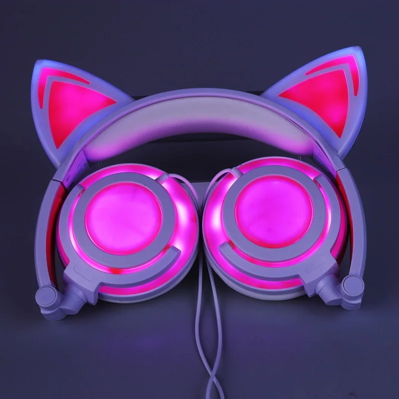 Красочные складные мигающие светящиеся кошачьи наушники игровая гарнитура наушники со светодиодный светильник для ПК ноутбука мобильного телефона - Цвет: pink