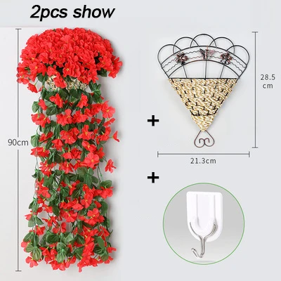 Xuanxiaotong, 2 шт., яркий фиолетовый искусственный подвесной цветок, имитация, Настенная подвесная корзина, цветок, искусственная Орхидея, шелк, пион, лоза, цветок - Цвет: red