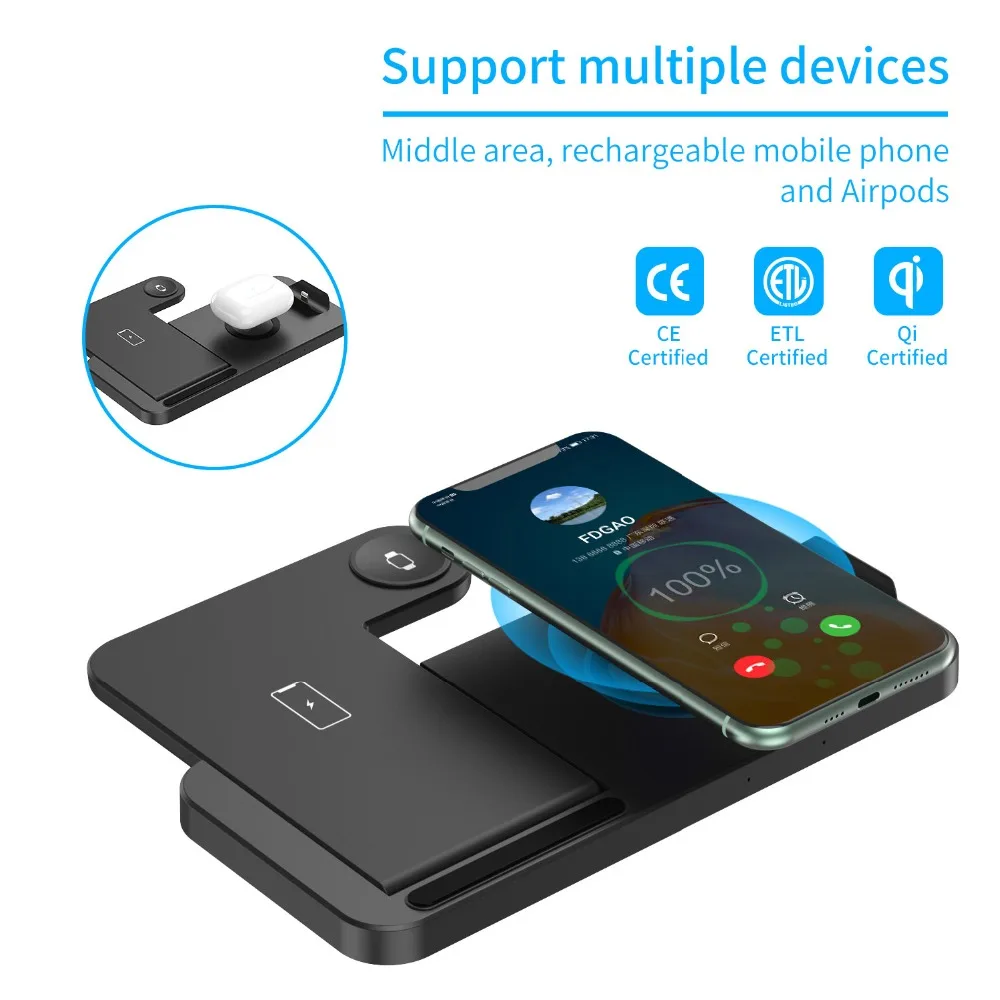 Carregador sem Fio Doca de Carregamento Rápido para Apple 4 em 1 Fdgao Estação 6 se 5 4 3 2 Airpods Pro Iphone 12 11 xs xr x 8 15w qi Ver 3 Fdgao 15w carregador sem fio 4 em