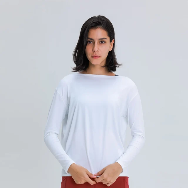 Nepoagym HEART Long Sleeve Workout Tops Women Silky Loose Fit Yoga Top Brushed Material Sports Shirt Ladies Workout Tops White