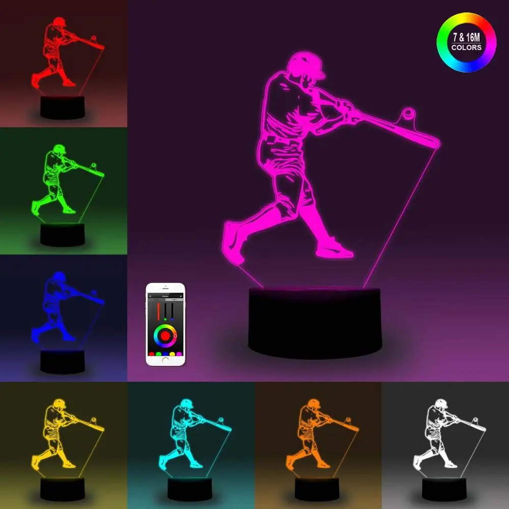 NiteApps 3D бейсбольная игра ночник настольная Иллюзия украшение лампа подарок на день рождения приложение/сенсорное управление