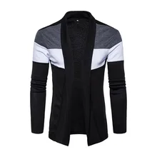 Облегающие длинные мужские кардиганы на каждый день, хит цвета, вязаный кардиган, свитер с воротником-шалью, мужской кардиган, коллекция, модная Осенняя Y