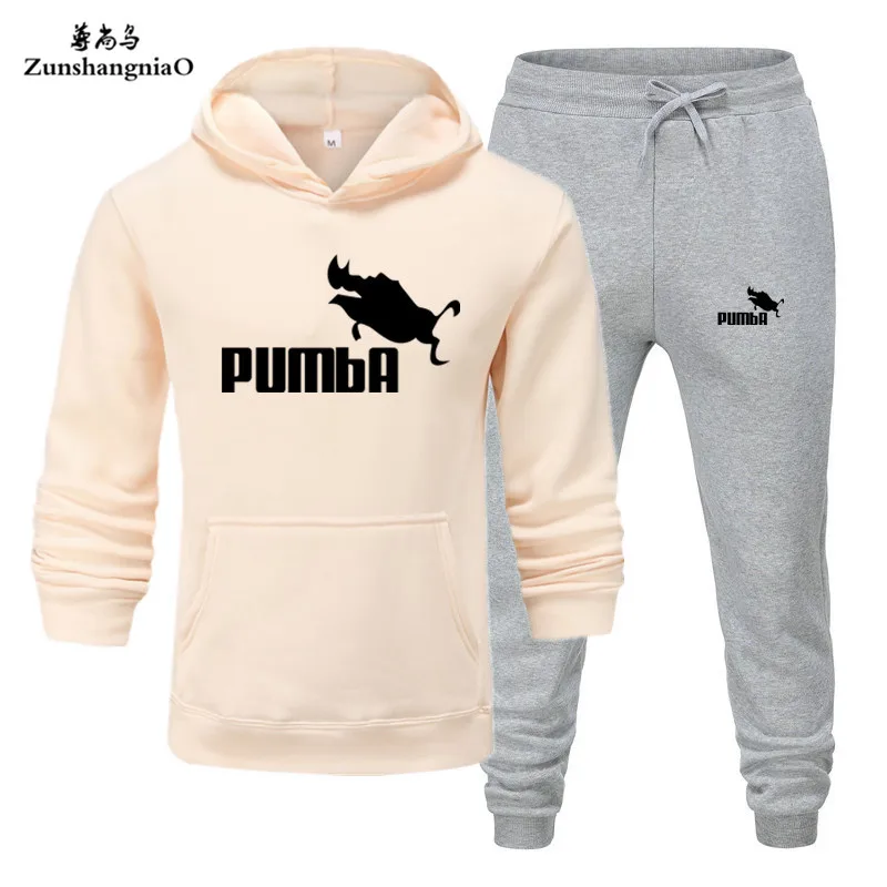 Брендовый спортивный костюм Pumba, Мужские Термо спортивные комплекты, флисовая плотная толстовка с капюшоном+ штаны, спортивный костюм, повседневные толстовки, спортивный костюм - Цвет: KQ-QH