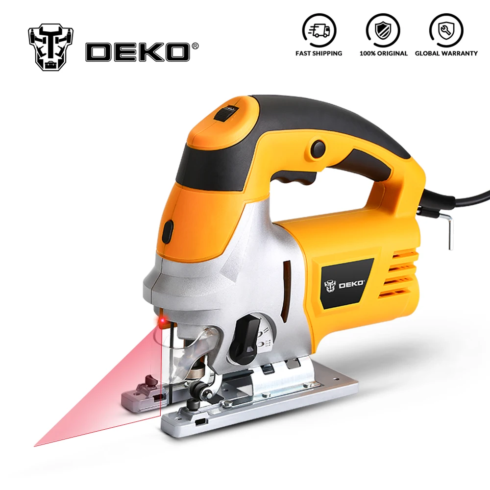 DEKO Laser Jig Saw Variable Speed Includes 6pcs Blades Metal Ruler Dust Pipe Allen Wrench Electric Saw Tools