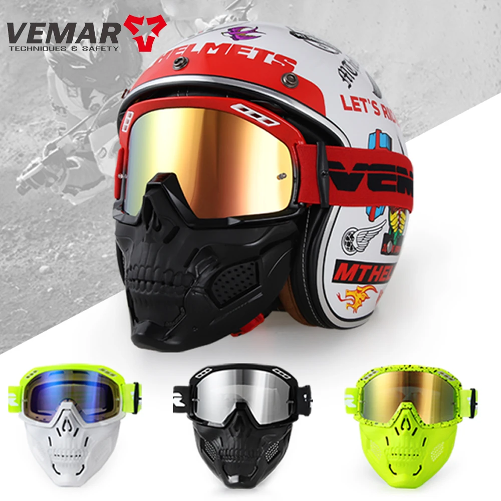 Vemar Motorcycle Goggles Anti-fog Dust-proof Detachable Uv Protection Ski Bike Goggles Open Face Wind-proof Mask With Air Vents motorcycle sunglasses for small facesmotorcycle eyeglasses