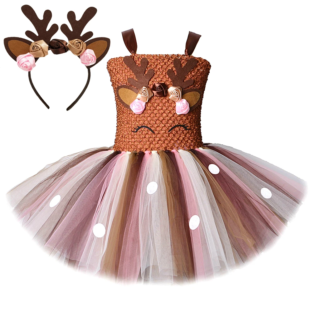 Christmas Deer Costume for Baby Girls Tutu Dress Reindeer Kids Animal