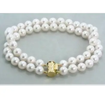 

Jewelry Free Shipping genuine double strands 9-10mm natural south sea white pearl bracelet 7.5INCH