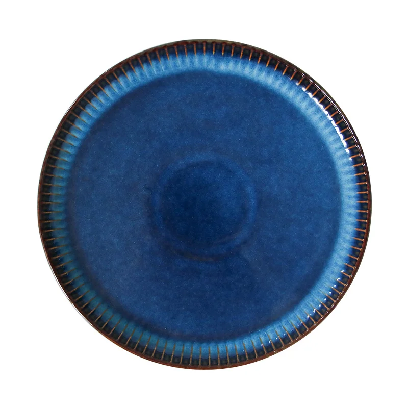 ANTOWALL Creative Nordic ceramic plate blue stripe flat plate household ceramic western pasta steak