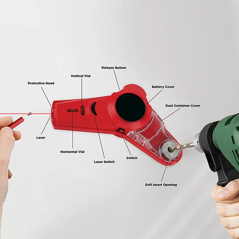 Drill Guide Collector 2 In 1 Laser Leve Horizontal Line Laser Locator With Measuring Range Vertical Tape Measuring Tools