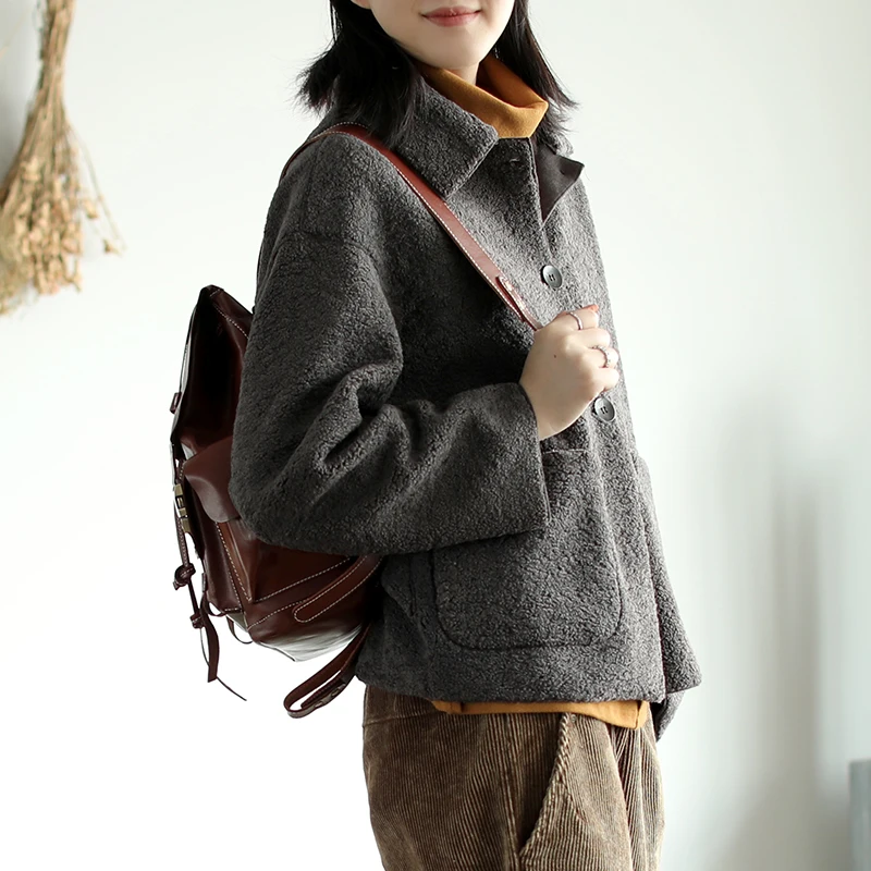 Autumn Winter Jackets Women Fashion Loose Blended Coat New Ladies Cardigan Tops Pocket Long-sleeved Mori Girl Jackets - Цвет: Серый