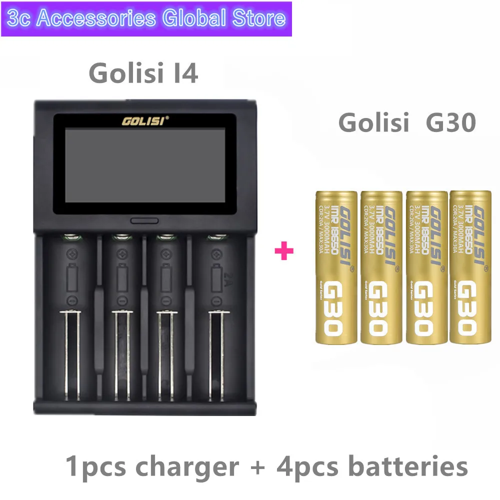 

Golisi G30 IMR 18650 battery 3000mah rechargeable battery for VAPE mod with Golisi i4 Smart Charger LCD Display 2A Fast Charging