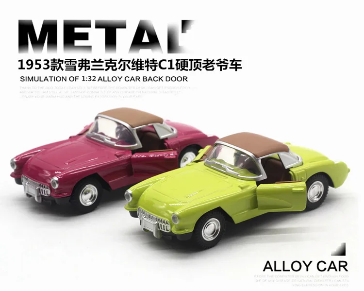 1: 32 Chevrolet Corvette C1 винтажная модель автомобиля из сплава звук и светильник