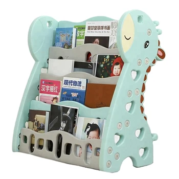 

Kids Bookshelf Kindergarten Plastic Bookshelf Cartoon Picture Book Stand Furniture Bookcase Shelve Toy Storage Rack - Blue Green