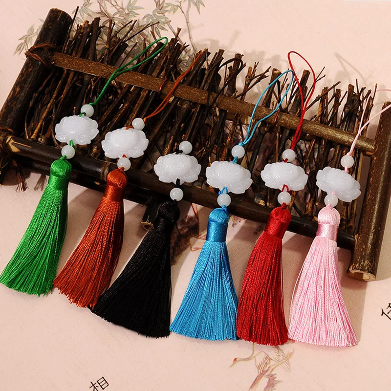 Short White Jade Lotus Mizuho Chinese Knot Tassels Pendant Antique Style Chinese Clothing Decorative Pendant Childrenswear Acces