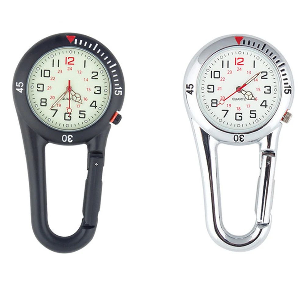 

2020 Fashion Outdoor Mini Round Dial Arabic Numbers Quartz Analog Clip Carabiner Hook Watch pocket watch Strong luminous