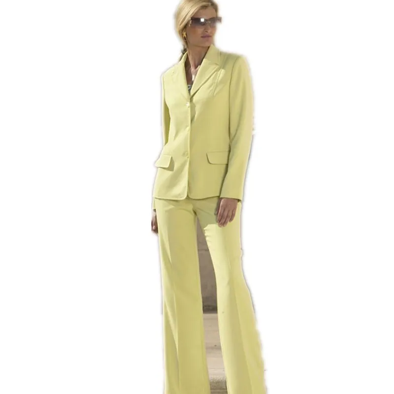 Jacket+Pants Light Yellow Women Office Business Suits pants Work Wear 2 Piece Sets Uniform