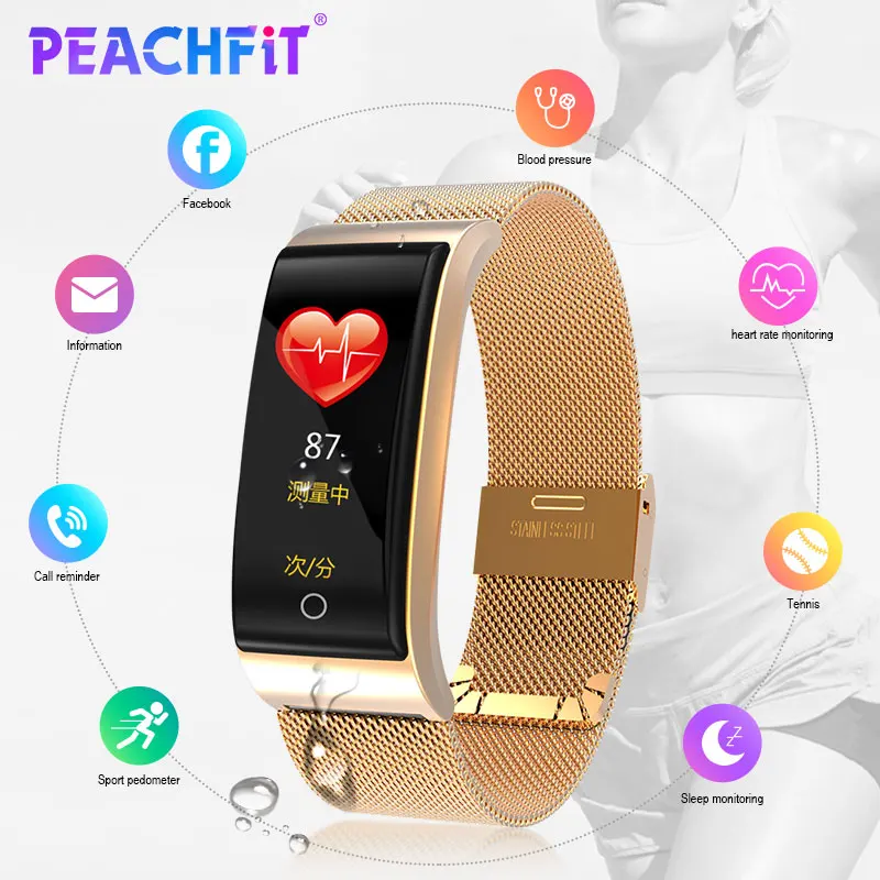 Металлический Смарт-браслет PEACHFIT F4 монитор артериального давления пульсометр