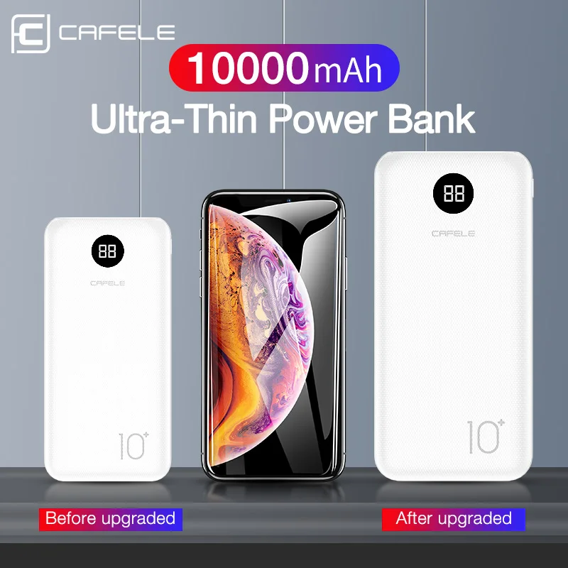 Ультратонкое портативное зарядное устройство Cafele 10000 мАч USB Внешнее для Xiaomi Mi 9 8