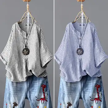 

Women's Striped Blouse ZANZEA 2020 Fashion Summer Shirts Casual V Neck Work Blusas Female Short Sleeve Tops Plus Size Tunic 5XL