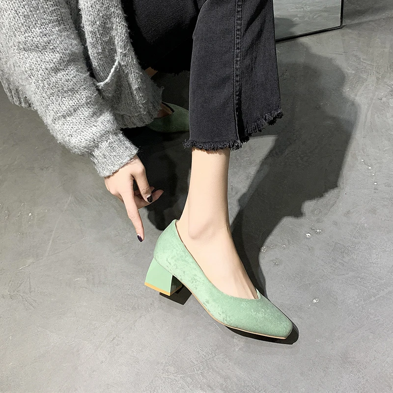 

5 Cm Mid Heel Shoes Women Fashion Thick Heel Square Toe Pumps Women Square Heel Ladies Shoes Office High Heels 2020