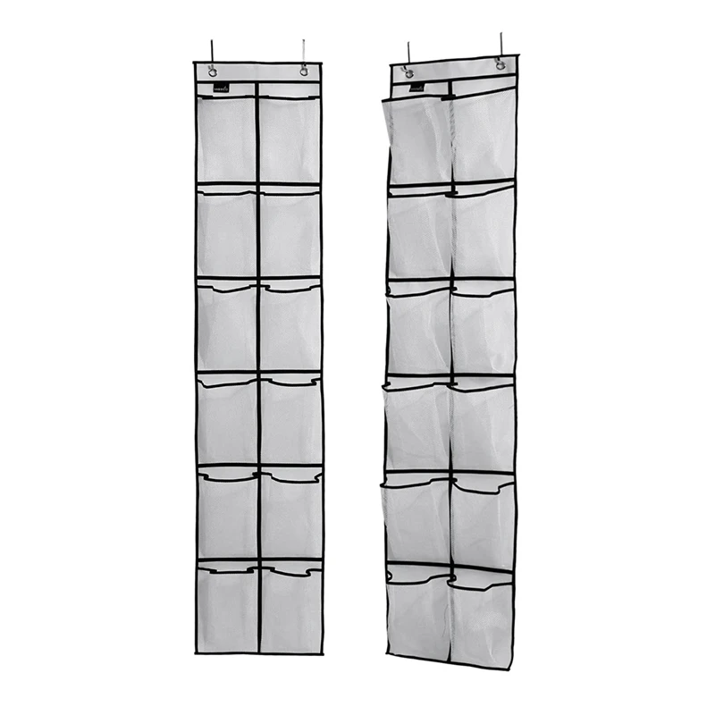 Over the Door Shoe Organizer 12 Mesh Pockets,Item Snack Pocket,Hanging Narrow Closet Door, White, 2 Pieces