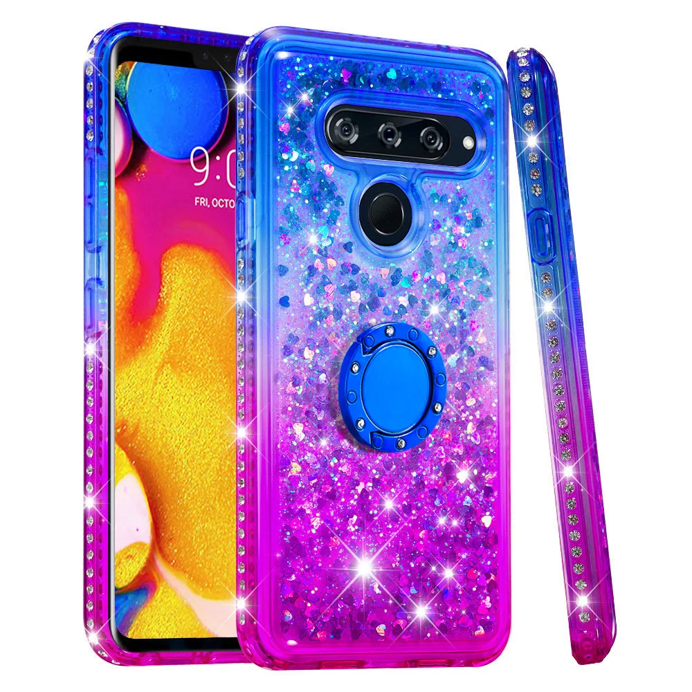 Для LG X Power3 V40 ThinQ Aristo 2 Plus Q Stylus 4 G7 ThinQ TPU Gradient Quicksand Series TPU Бампер Защитный блестящий чехол для девочек - Цвет: Blue Purple