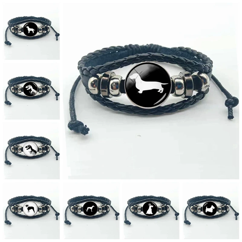 Симпатичные такса кожаный многослойный браслет Ретро Простой собака Силуэт арт браслет с милой собачкой Аватар изображение браслета