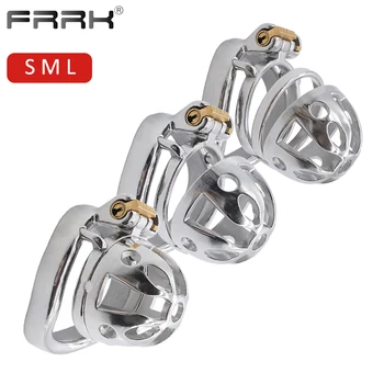 FRRK Sissy Chastity Cage Ultra Small Authentic Metal Cock Device Steel Bird Lock Penis Rings Large BDSM Bondage Sex Toys for CBT 1