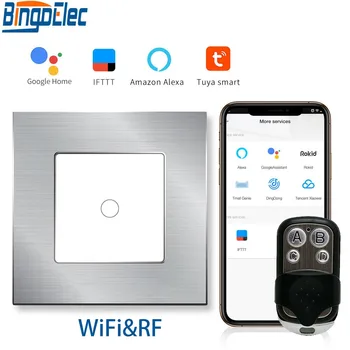 

Bingoelec WIFI Touch Switch 1 Gang 1 Way Wireless Control RF 433.92 MHZ Aluminium Frame Glass Panel Wall Switch By Tuya APP
