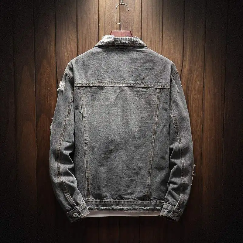 new slim hole denim jacket male Korean version of the trend of handsome students wild spring net red super fire clothes