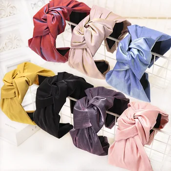 

DUOJIAOYAN New Ins Bright Silk Headband Exaggerated Knot Bow Hair Band Simple Fashion Headwear Handmade Korea Hair Accessories