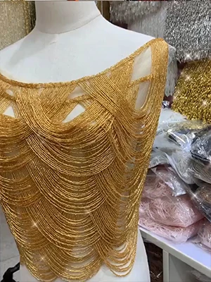 Ожерелье ручной работы с бусинками 3D желтая Кружевная аппликация шитье из кружева мотив ручной работы аксессуары для костюма свадебное платье лифы - Цвет: Антикварная медь