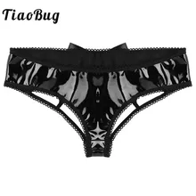 TiaoBug Для женщин горячее нижнее белье, сексуальные бикини трусы клетка-задняя хипстерское нижнее белье из искусственного кожаные ремни с кружевным бантом, мини трусики-стринги