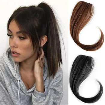 

XUANGUANG Natural Hairpin in Bangs Front Side Bangs for Women Synthetic Clip In Bangs Hair Extensions 25CM-30CM