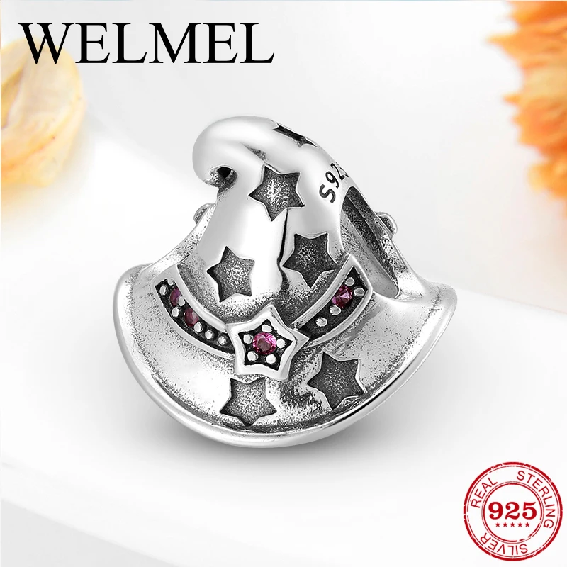 

Authentic 925 Sterling Silver Bead Charm Rose CZ Christmas magic Hat Charms Fit Original Pandora Bracelets Women Diy Jewelry