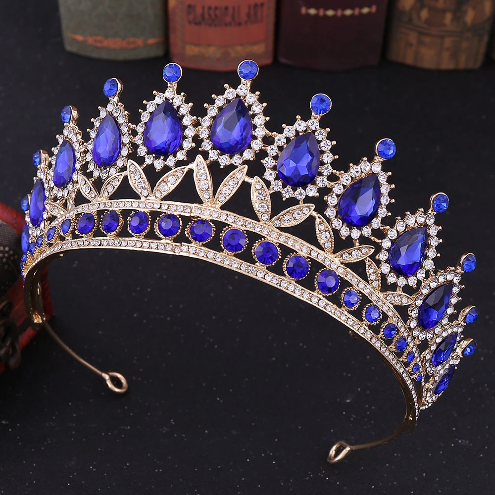 

Luxury baroque bridal headdress white gold blue green crown crystal hair accessory wedding birthday dress jewelry