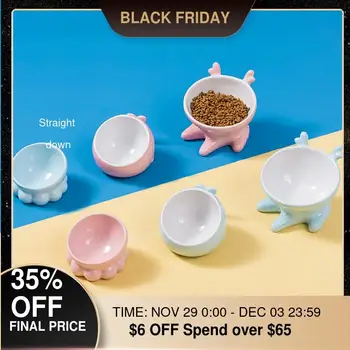 

Pet Ceramic Cute Cat Bowl Small Dog Food Bowls Water Feeder Non-slip Cervical Protect Tableware Supplies Safe Lead-free Glaze