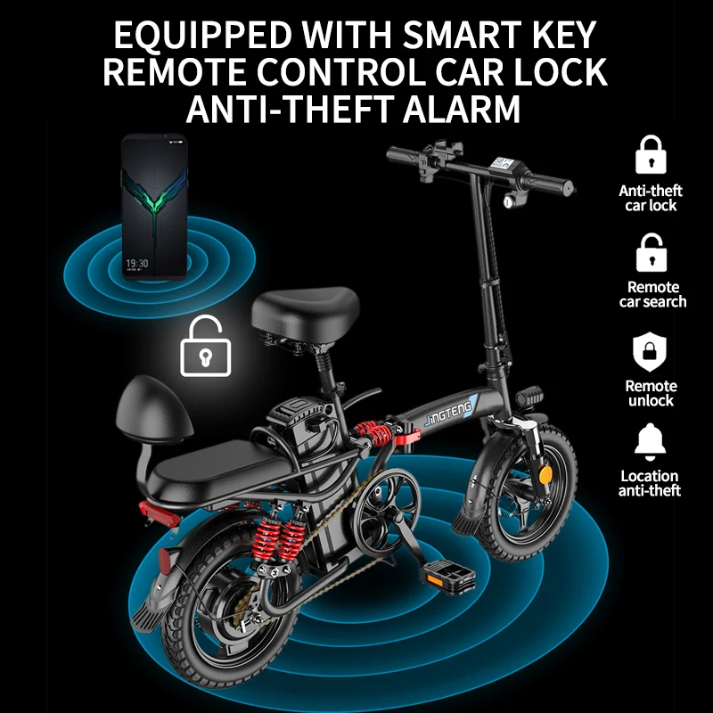 Mini Electric Bike 400W Motor 30AH Lithium Battery 120 KM 14 Inch Tire Ebike With Burglar Alarm Cruise Control Electric Bicycle 6