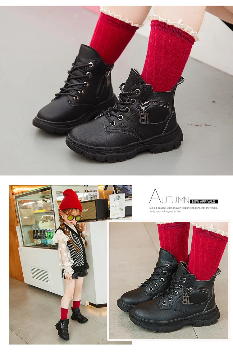 Girls Martin Boots Spring and Autumn New Children's Fashion British Style Boots Boys Fashion Leather Boots