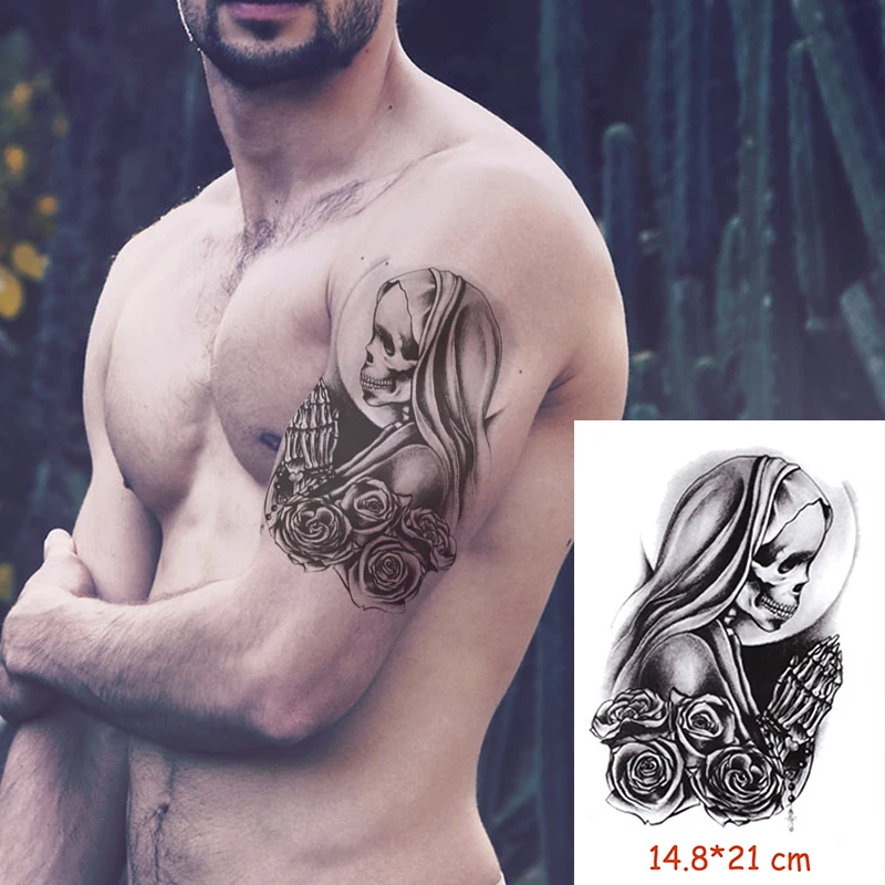 Waterproof Temporary Tattoo Sticker Halloween skull girl tatoo water transfer fake tattoos flash tatto Woman Man lady 14.8*21 cm - Цвет: 20